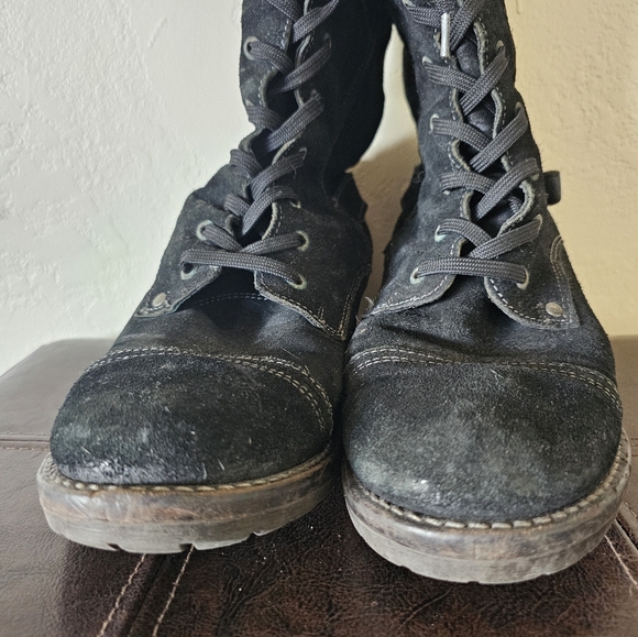 Taos Crave Black Suede Grunge Vintage Style Boho Tall Combat Moto Boots Sz EU 41 - Picture 4 of 14